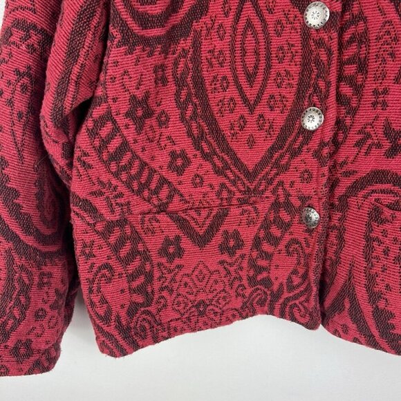Vintage Red Tapestry Jacket sz M Paisley Blazer Whimsygoth Victorian Western - Picture 4 of 12